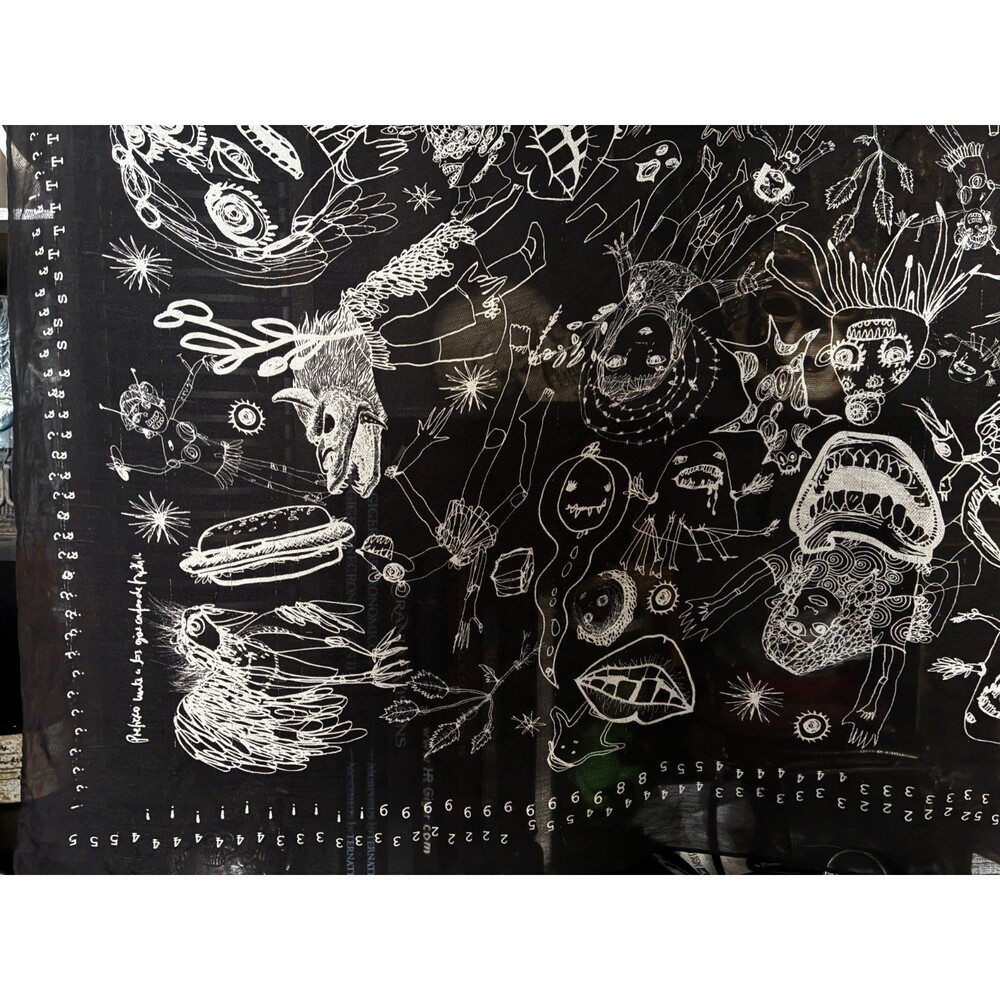 Phi Sheer Scarf Black Surrealist Horror Dark Art Print Oversize Goth Wrap 48x46 - Picture 5 of 10